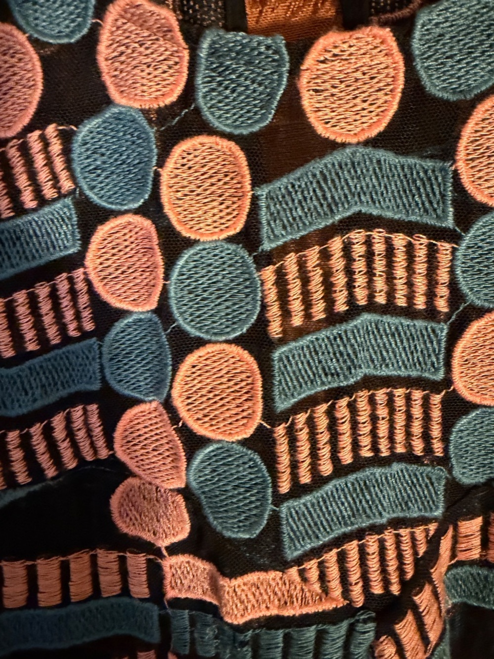 Ademi + Kin Anthropologie Blue Black Orange Tank w/ Embroidered Mesh Overlay SzL - Picture 3 of 10